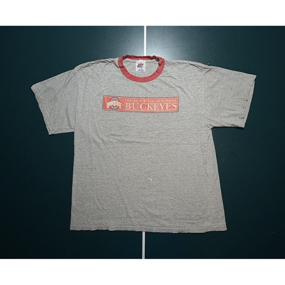 Vintage Ohio State University Buckeyes Ringer T-Shirt XL‎ Gray Red OSU 90s